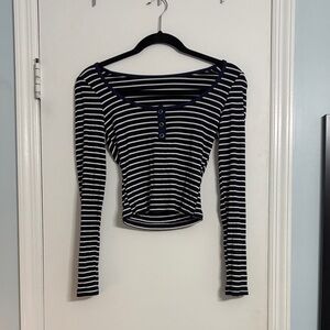 Striped Long Sleeve Top - Navy and White